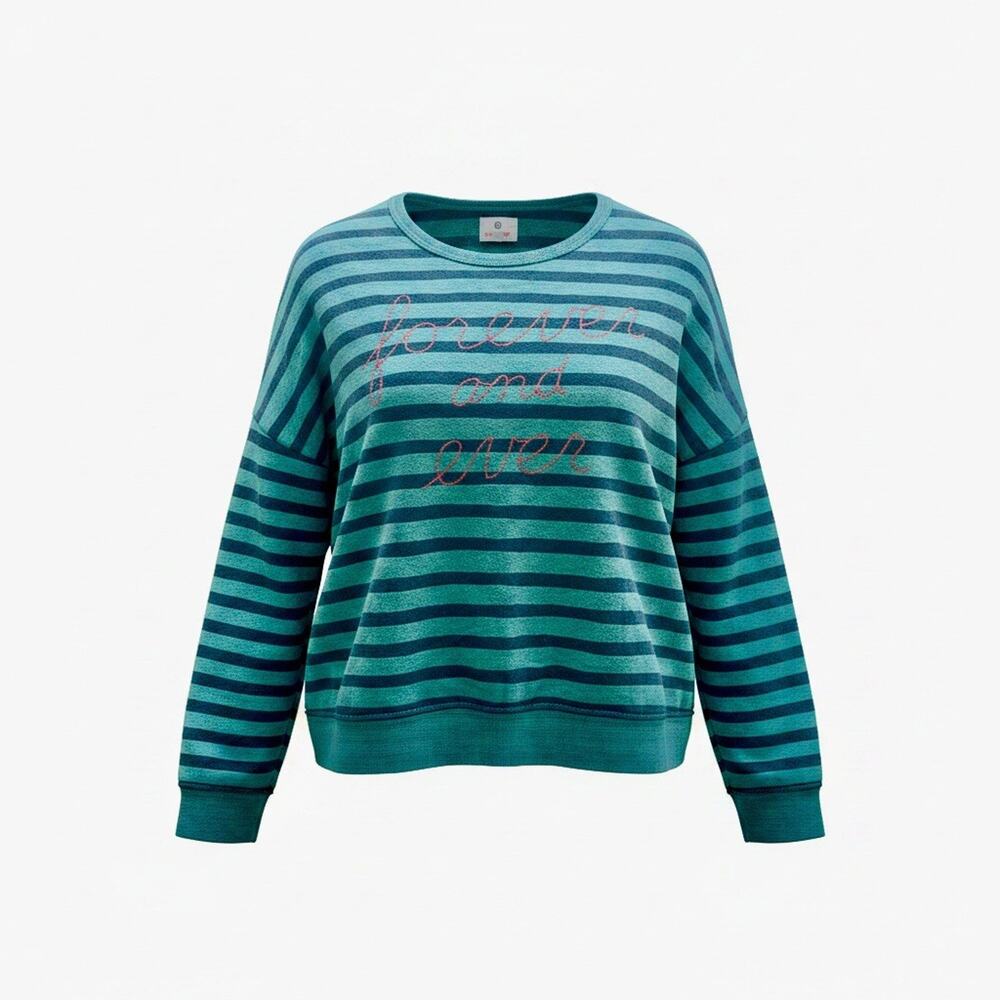Sundry Forever Striped Cross Back Sweatshirt Green and Black Striped Women Small